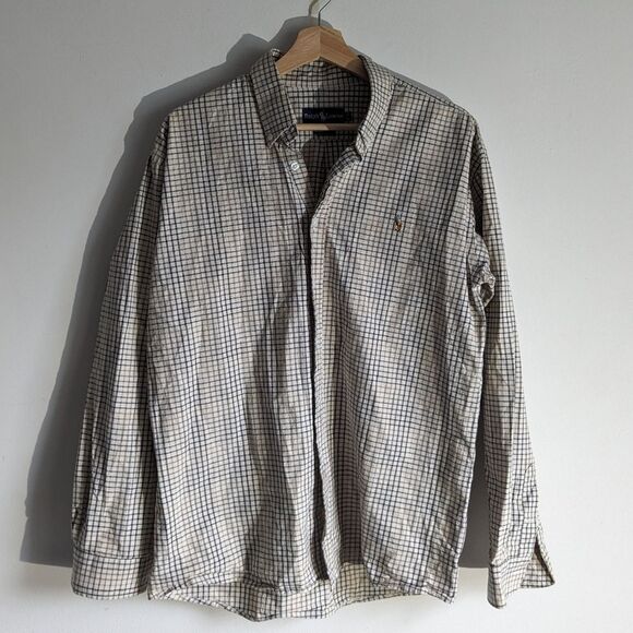 Ralph Lauren Blue Label Brown Checkered Pony Logo Long Sleeve Button Down Shirt - Picture 1 of 7